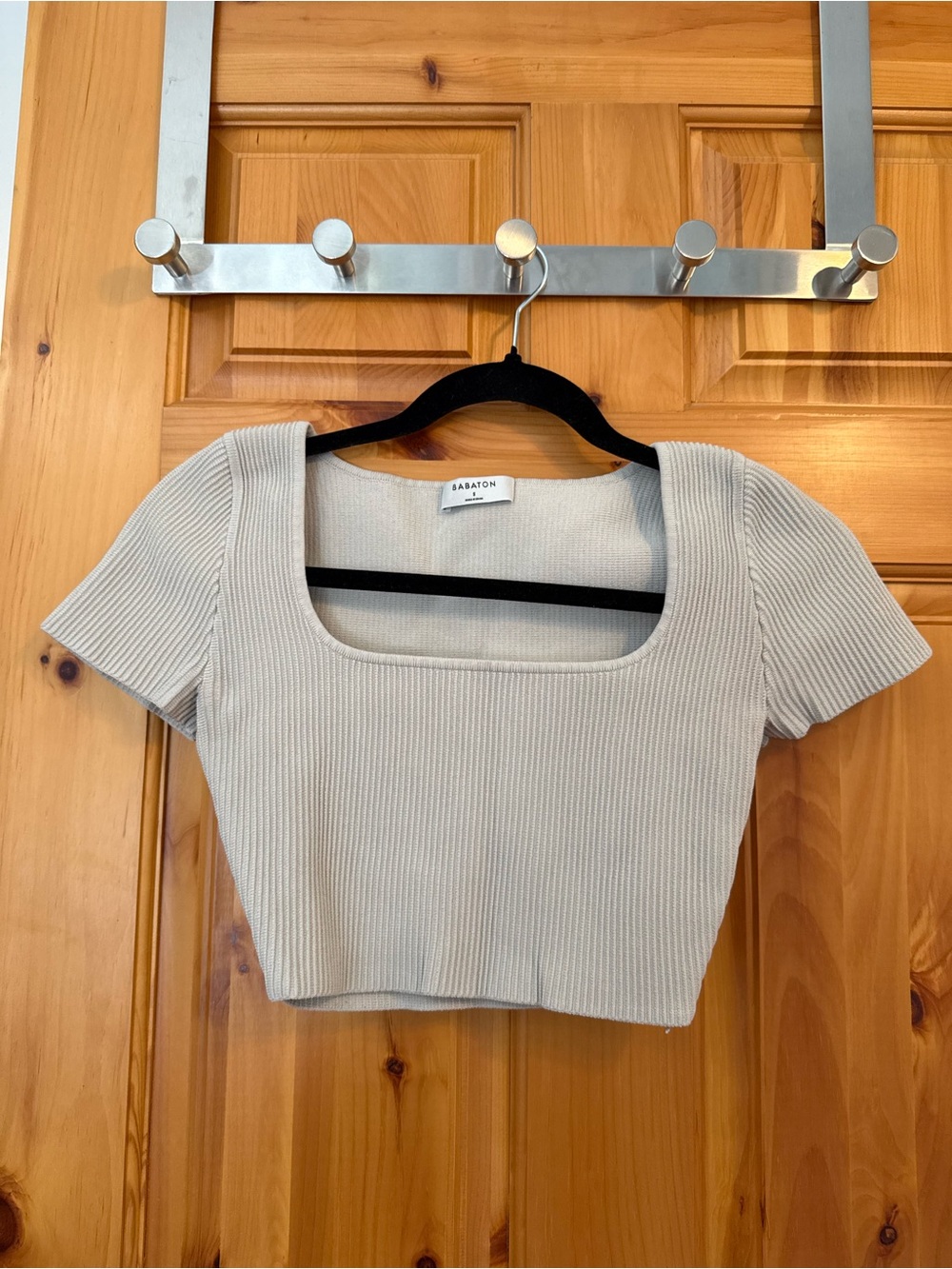 Babaton Ribbed Square-Neck Crop Top in Cream